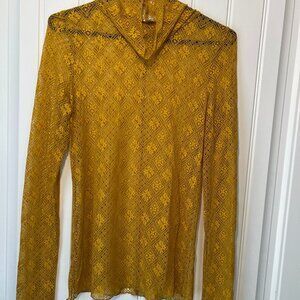 Free People Sweet Memories Sheer Lace Turtleneck Top in Marigold
